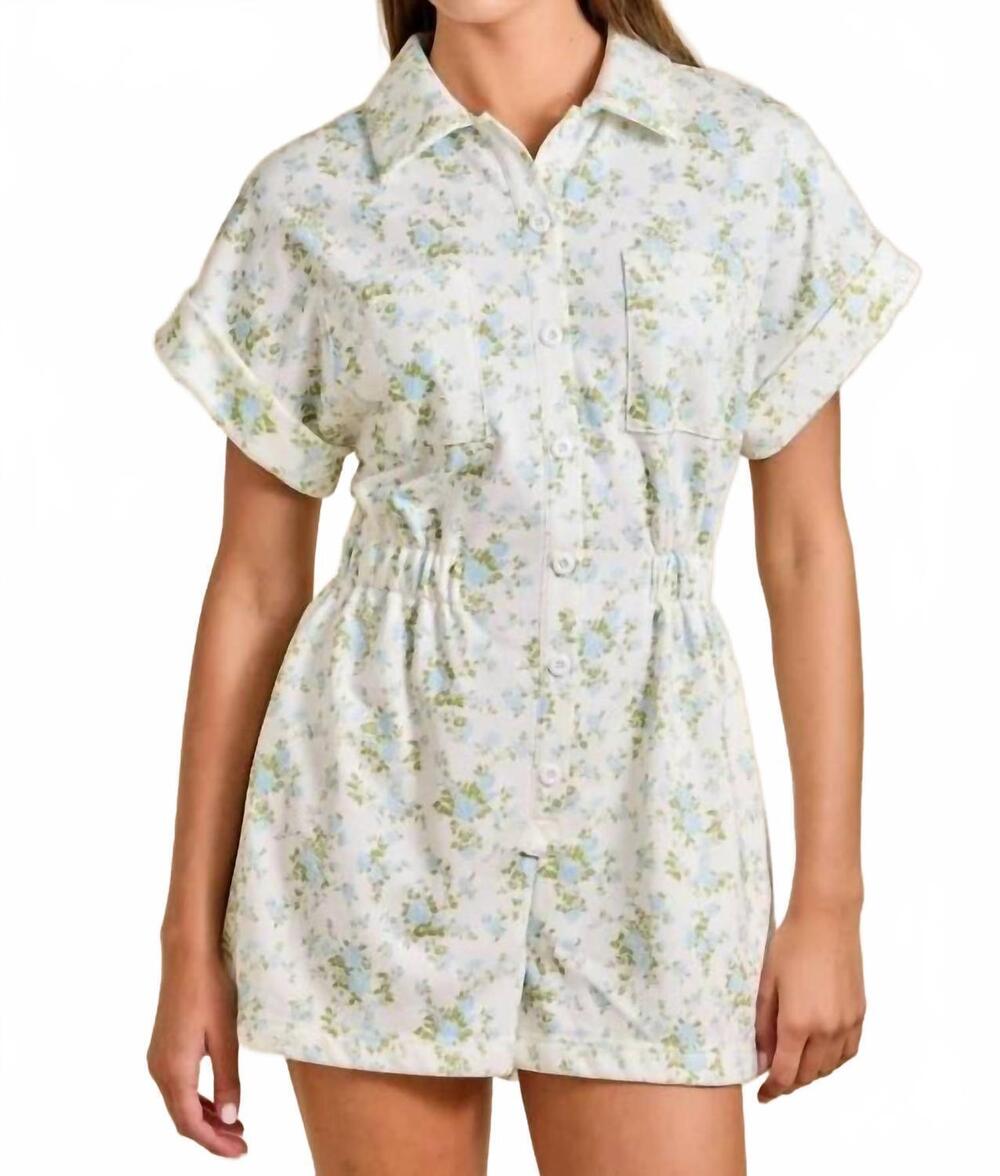 NEW MAIN STRIP floral button-up romper in green
